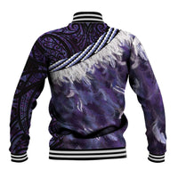 Purple Traditional Cloak Aotearoa Baseball Jacket Maori Paua Shell Korowai Pattern