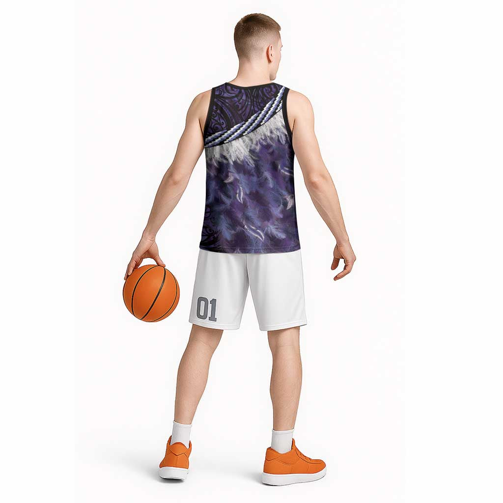 Purple Traditional Cloak Aotearoa Basketball Jersey Maori Paua Shell Korowai Pattern - Polynesian Pride