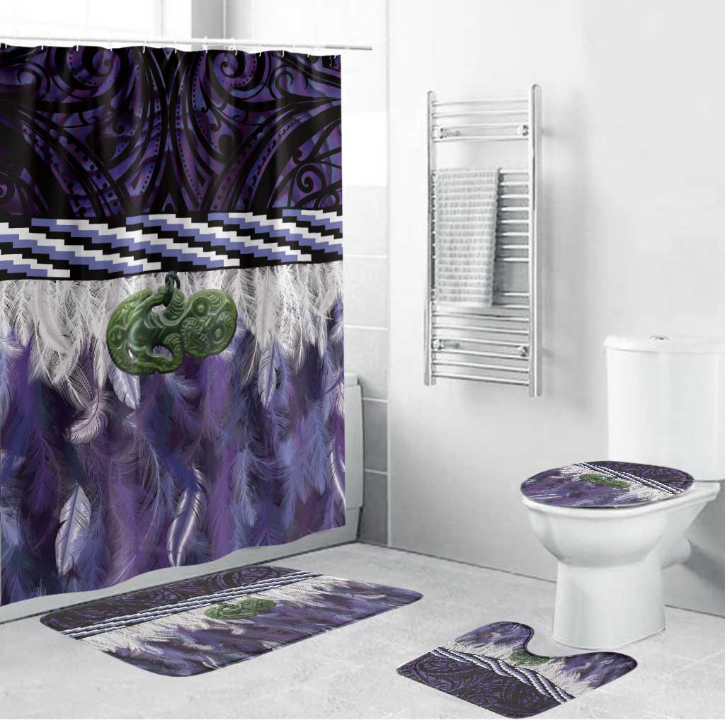 Purple Traditional Cloak Aotearoa Bathroom Set Maori Paua Shell Korowai Pattern - Polynesian Pride