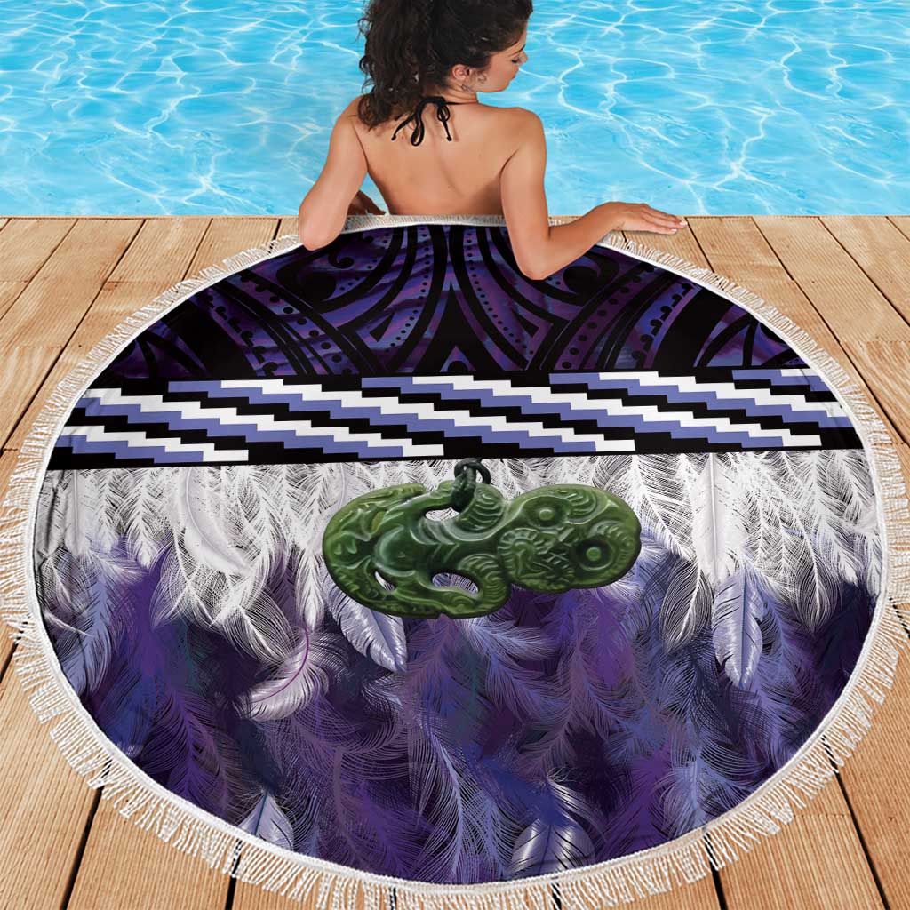 Purple Traditional Cloak Aotearoa Beach Blanket Maori Paua Shell Korowai Pattern