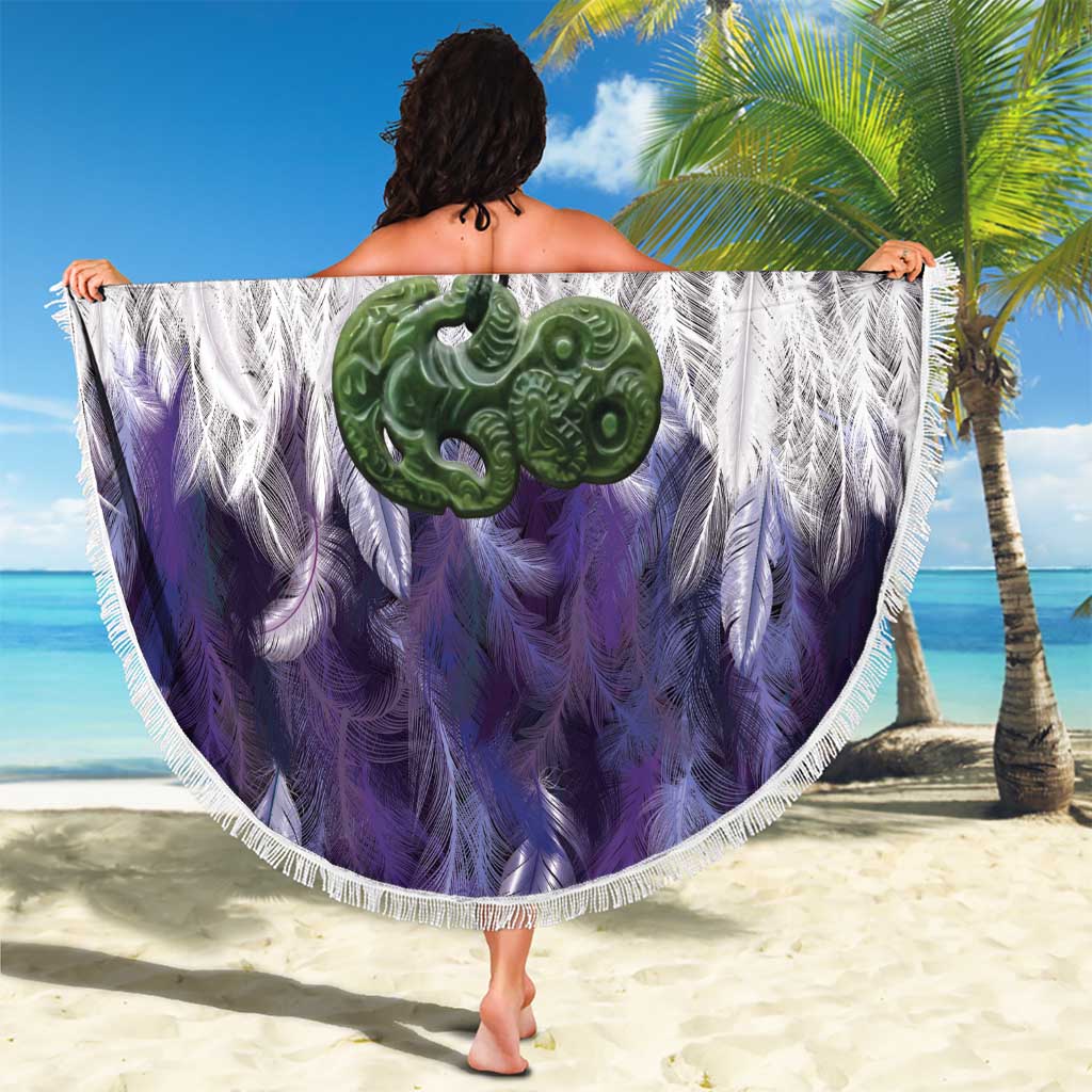 Purple Traditional Cloak Aotearoa Beach Blanket Maori Paua Shell Korowai Pattern