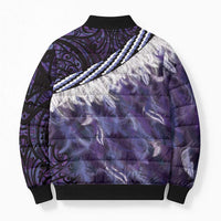 Purple Traditional Cloak Aotearoa Bomber Puffer Jacket Maori Paua Shell Korowai Pattern - Polynesian Pride