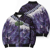 Purple Traditional Cloak Aotearoa Bomber Puffer Jacket Maori Paua Shell Korowai Pattern - Polynesian Pride