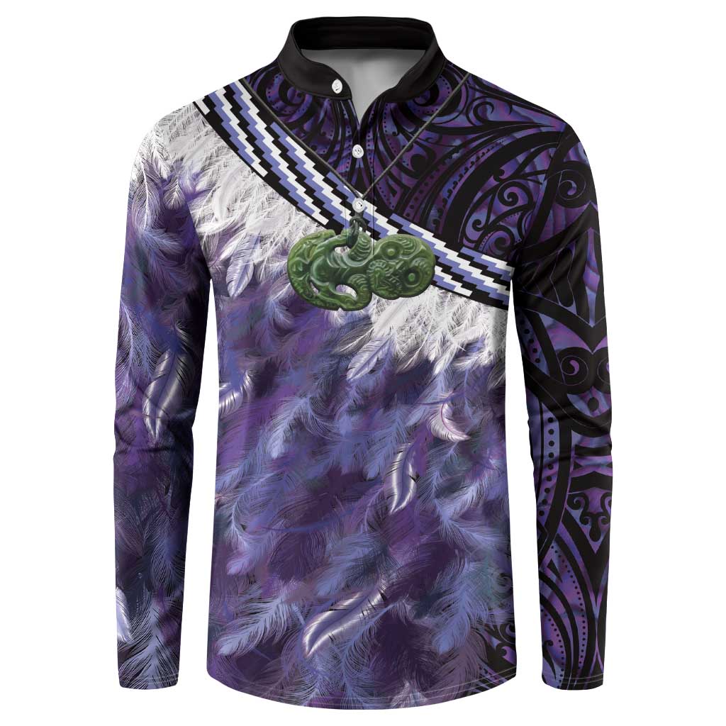 Purple Traditional Cloak Aotearoa Button Sweatshirt Maori Paua Shell Korowai Pattern LT14 Purple - Polynesian Pride