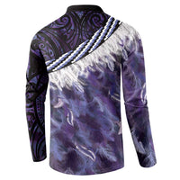 Purple Traditional Cloak Aotearoa Button Sweatshirt Maori Paua Shell Korowai Pattern LT14 - Polynesian Pride