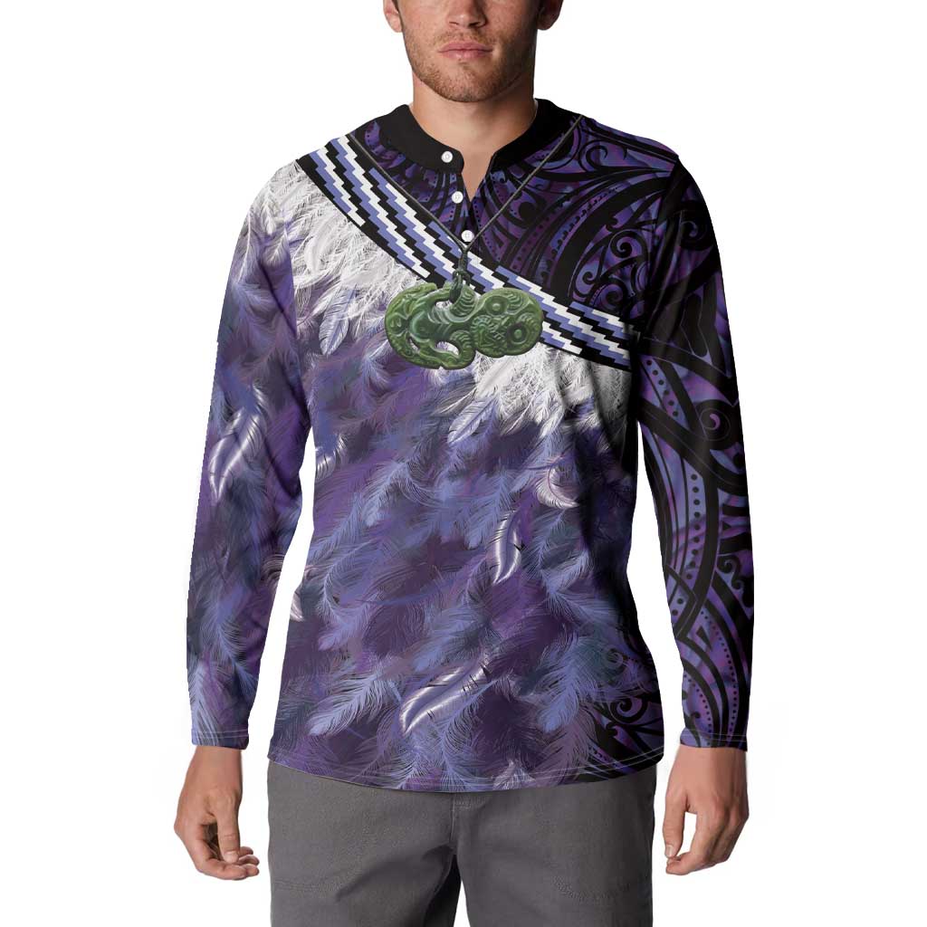 Purple Traditional Cloak Aotearoa Button Sweatshirt Maori Paua Shell Korowai Pattern LT14 - Polynesian Pride