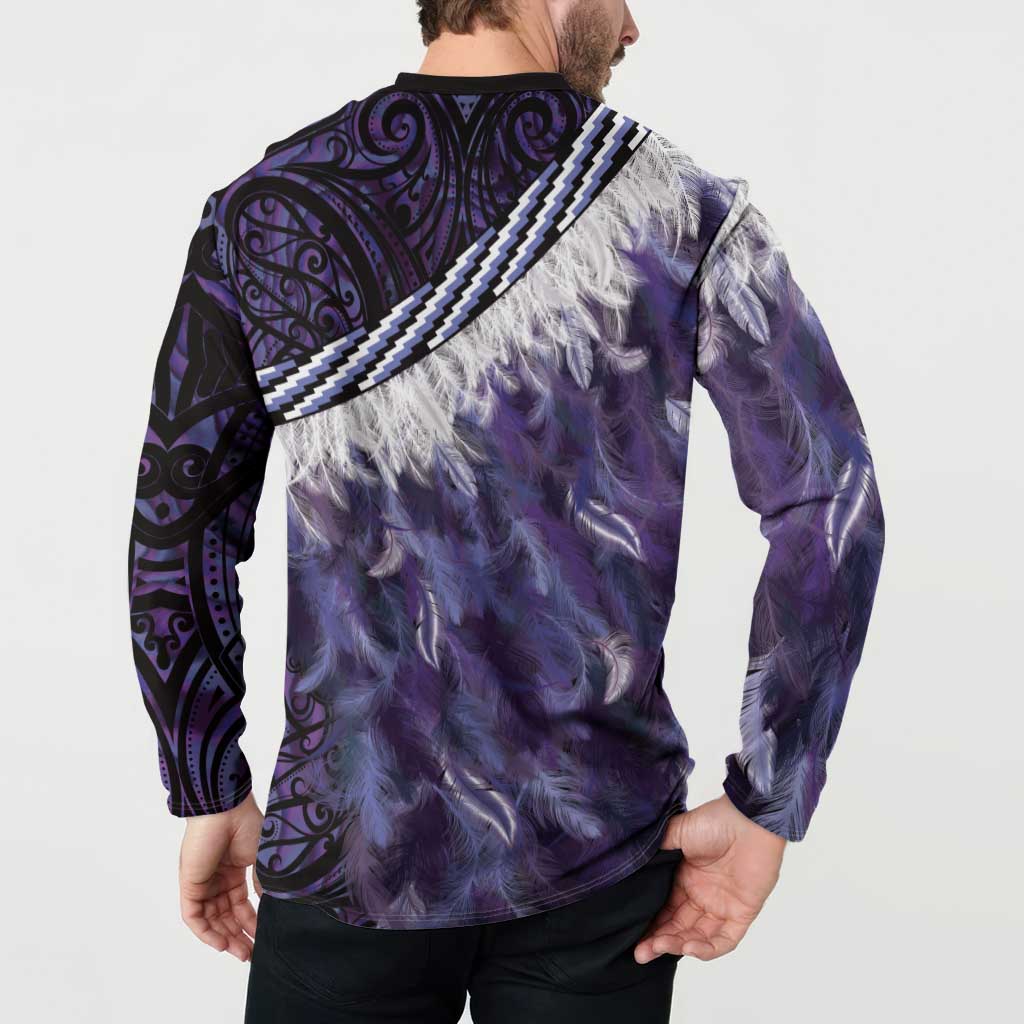Purple Traditional Cloak Aotearoa Button Sweatshirt Maori Paua Shell Korowai Pattern LT14 - Polynesian Pride
