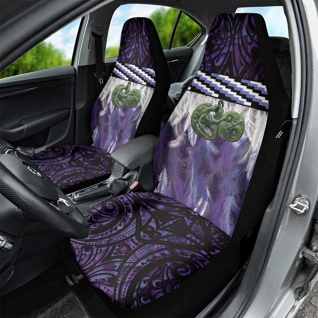 Purple Traditional Cloak Aotearoa Car Seat Cover Maori Paua Shell Korowai Pattern