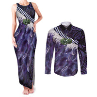 Purple Traditional Cloak Aotearoa Couples Matching Tank Maxi Dress and Long Sleeve Button Shirt Maori Paua Shell Korowai Pattern LT14 Purple - Polynesian Pride