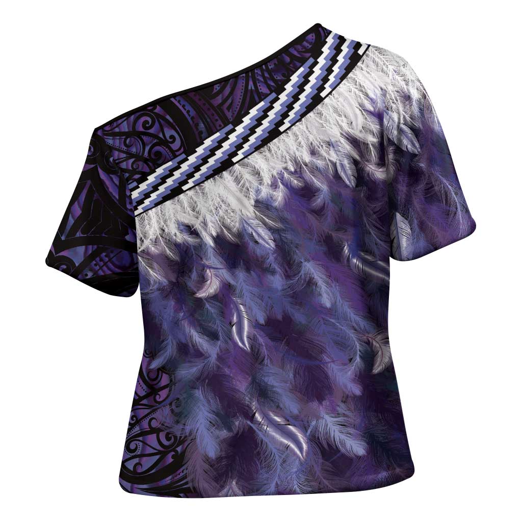 Purple Traditional Cloak Aotearoa Cross Shoulder Shirt Maori Paua Shell Korowai Pattern - Polynesian Pride