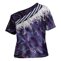 Purple Traditional Cloak Aotearoa Cross Shoulder Shirt Maori Paua Shell Korowai Pattern - Polynesian Pride