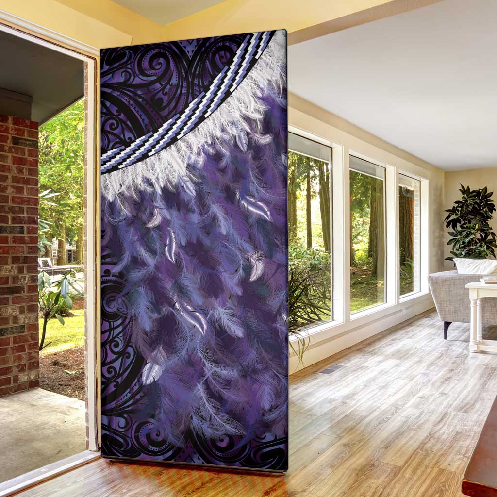 Purple Traditional Cloak Aotearoa Door Cover Maori Paua Shell Korowai Pattern - Polynesian Pride