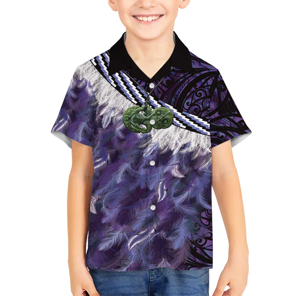 Purple Traditional Cloak Aotearoa Family Matching Long Sleeve Bodycon Dress and Hawaiian Shirt Maori Paua Shell Korowai Pattern LT14 Son's Shirt Purple - Polynesian Pride