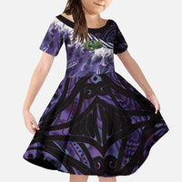 Purple Traditional Cloak Aotearoa Family Matching Mermaid Dress and Hawaiian Shirt Maori Paua Shell Korowai Pattern