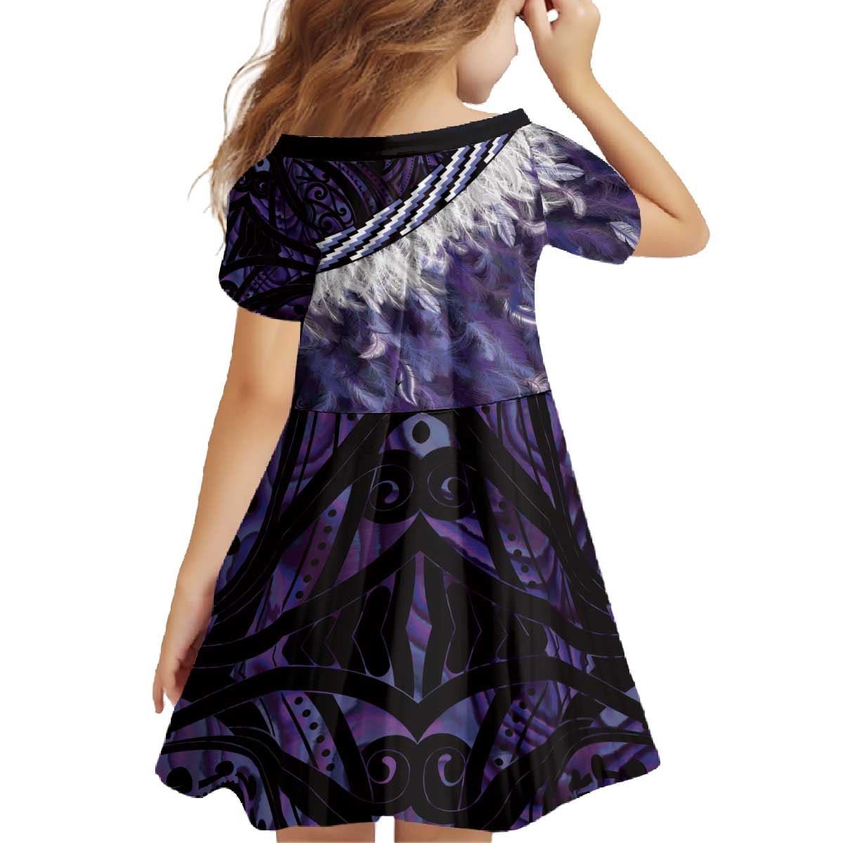Purple Traditional Cloak Aotearoa Family Matching Off The Shoulder Long Sleeve Dress and Hawaiian Shirt Maori Paua Shell Korowai Pattern