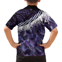 Purple Traditional Cloak Aotearoa Family Matching Off Shoulder Maxi Dress and Hawaiian Shirt Maori Paua Shell Korowai Pattern