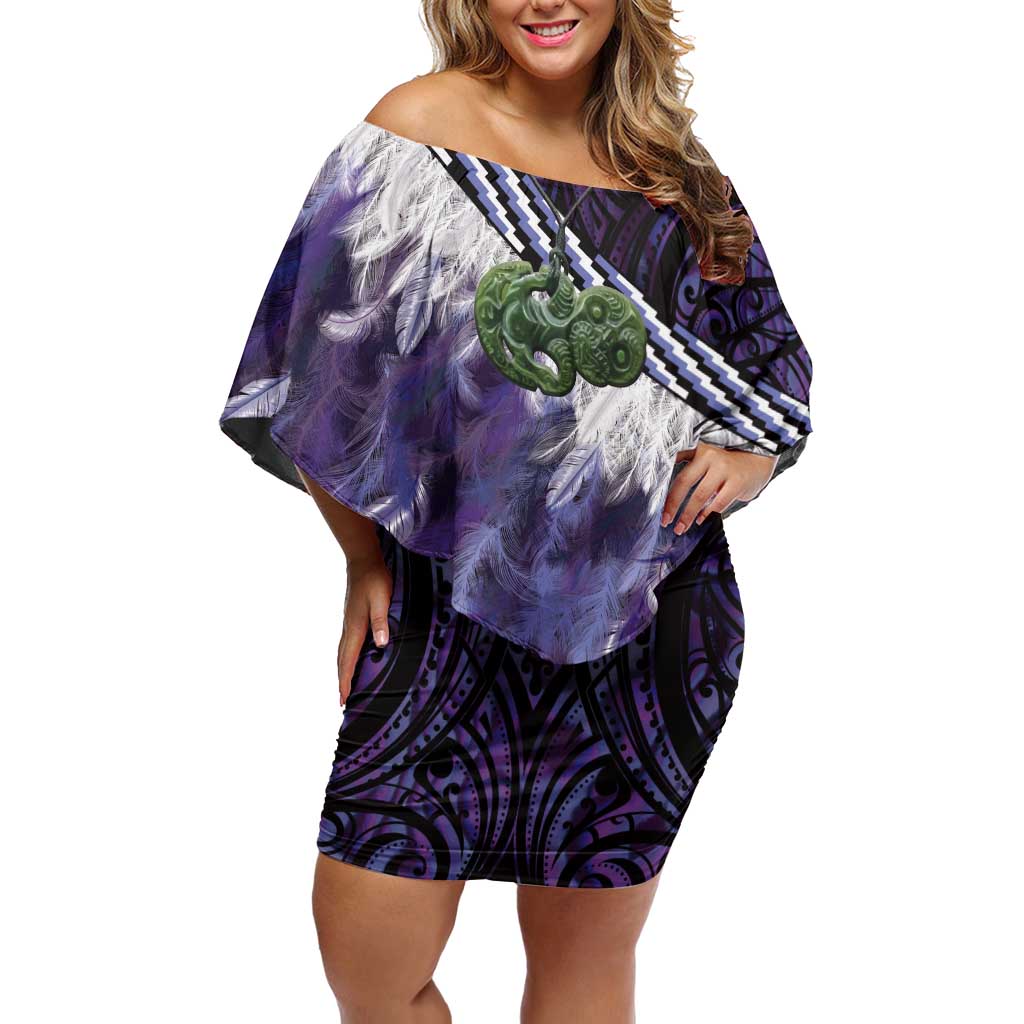 Purple Traditional Cloak Aotearoa Family Matching Off Shoulder Short Dress and Hawaiian Shirt Maori Paua Shell Korowai Pattern