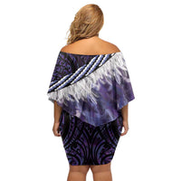 Purple Traditional Cloak Aotearoa Family Matching Off Shoulder Short Dress and Hawaiian Shirt Maori Paua Shell Korowai Pattern