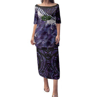 Purple Traditional Cloak Aotearoa Family Matching Puletasi and Hawaiian Shirt Maori Paua Shell Korowai Pattern LT14 Mom's Dress Purple - Polynesian Pride