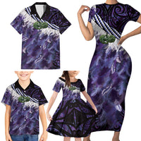 Purple Traditional Cloak Aotearoa Family Matching Short Sleeve Bodycon Dress and Hawaiian Shirt Maori Paua Shell Korowai Pattern LT14 - Polynesian Pride