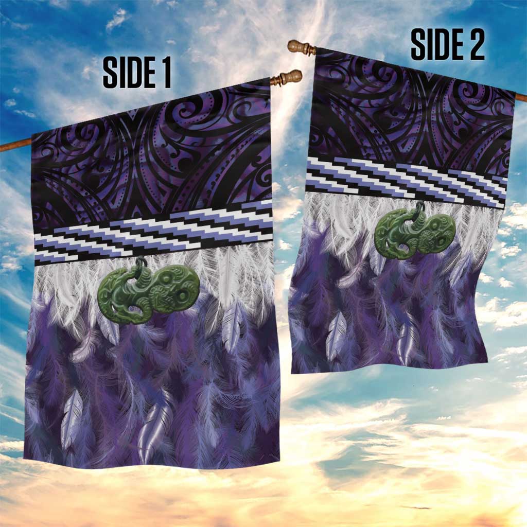 Purple Traditional Cloak Aotearoa Garden Flag Maori Paua Shell Korowai Pattern