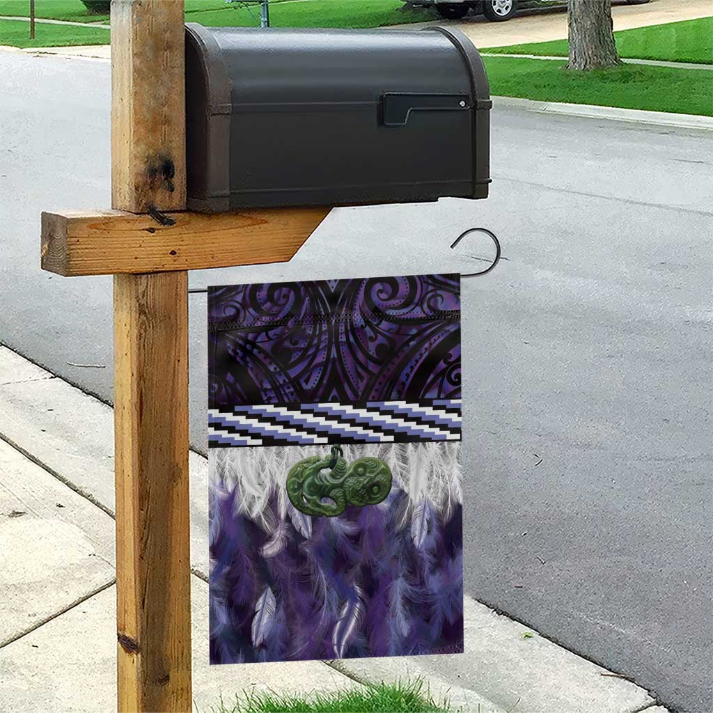 Purple Traditional Cloak Aotearoa Garden Flag Maori Paua Shell Korowai Pattern