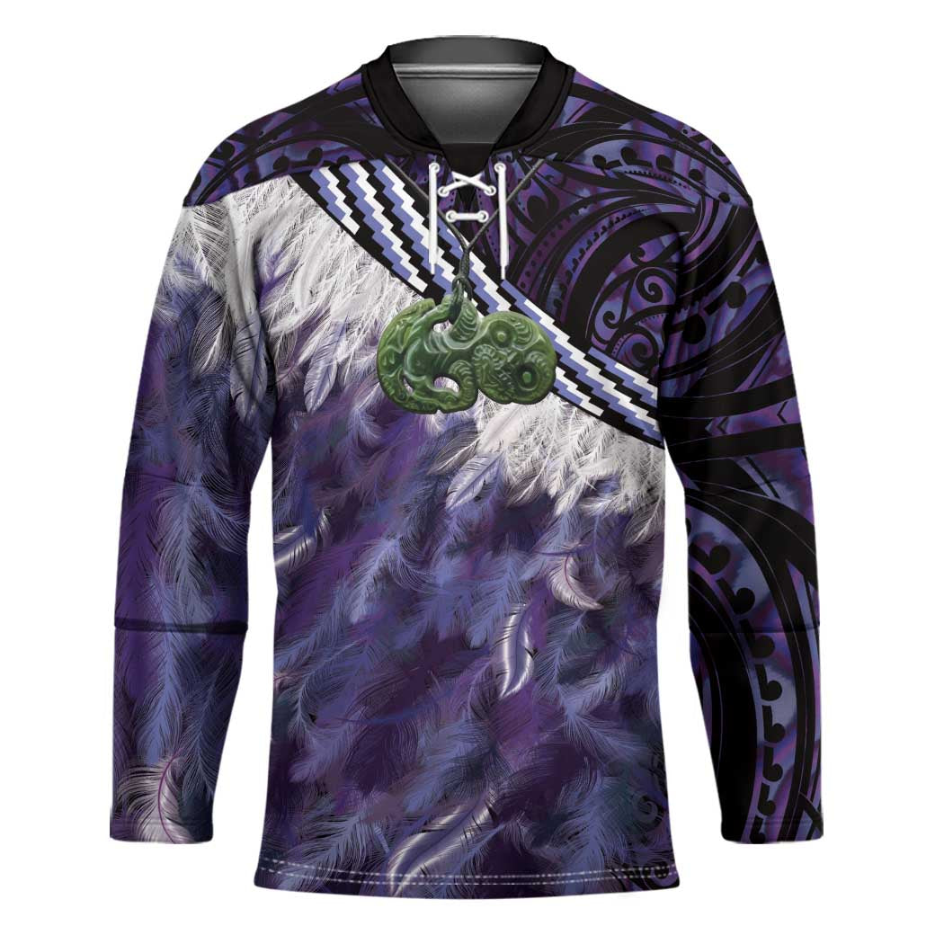 Purple Traditional Cloak Aotearoa Hockey Jersey Maori Paua Shell Korowai Pattern - Polynesian Pride