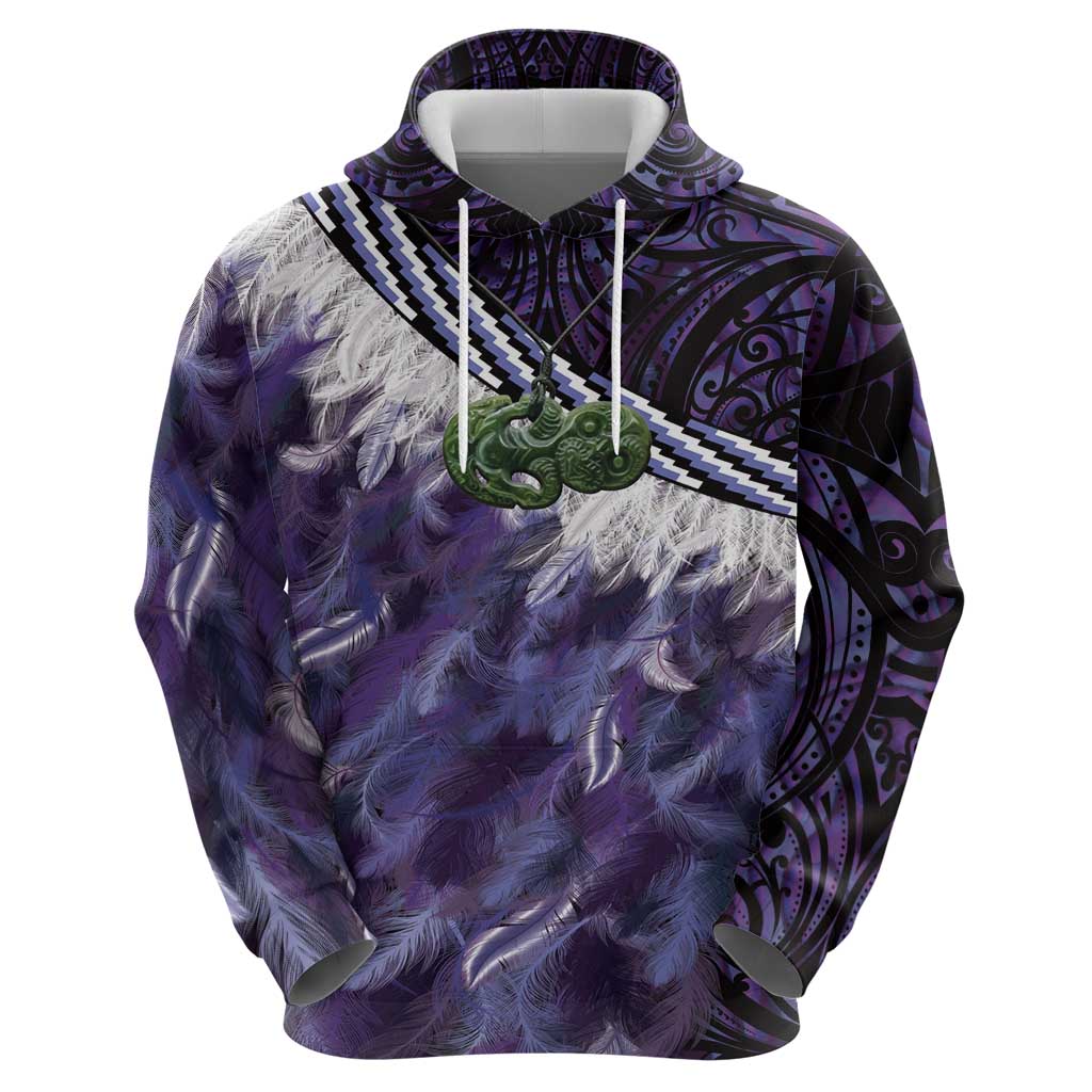 Purple Traditional Cloak Aotearoa Hoodie Maori Paua Shell Korowai Pattern