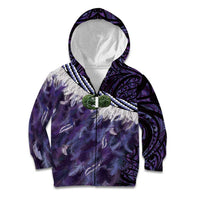 Purple Traditional Cloak Aotearoa Kid Hoodie Maori Paua Shell Korowai Pattern