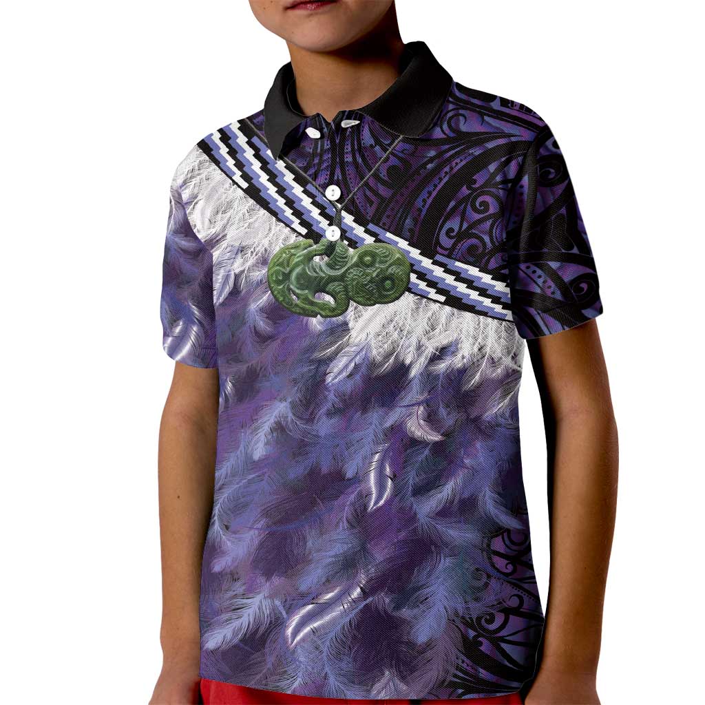 Purple Traditional Cloak Aotearoa Kid Polo Shirt Maori Paua Shell Korowai Pattern LT14 Kid Purple - Polynesian Pride