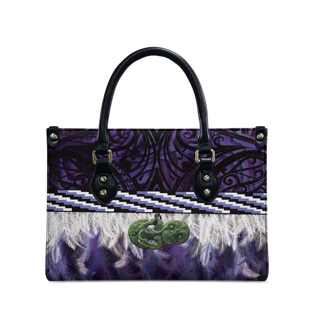 Purple Traditional Cloak Aotearoa Leather Bag Maori Paua Shell Korowai Pattern - Polynesian Pride