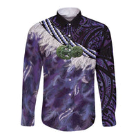 Purple Traditional Cloak Aotearoa Long Sleeve Button Shirt Maori Paua Shell Korowai Pattern LT14 Unisex Purple - Polynesian Pride