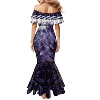 Purple Traditional Cloak Aotearoa Mermaid Dress Maori Paua Shell Korowai Pattern