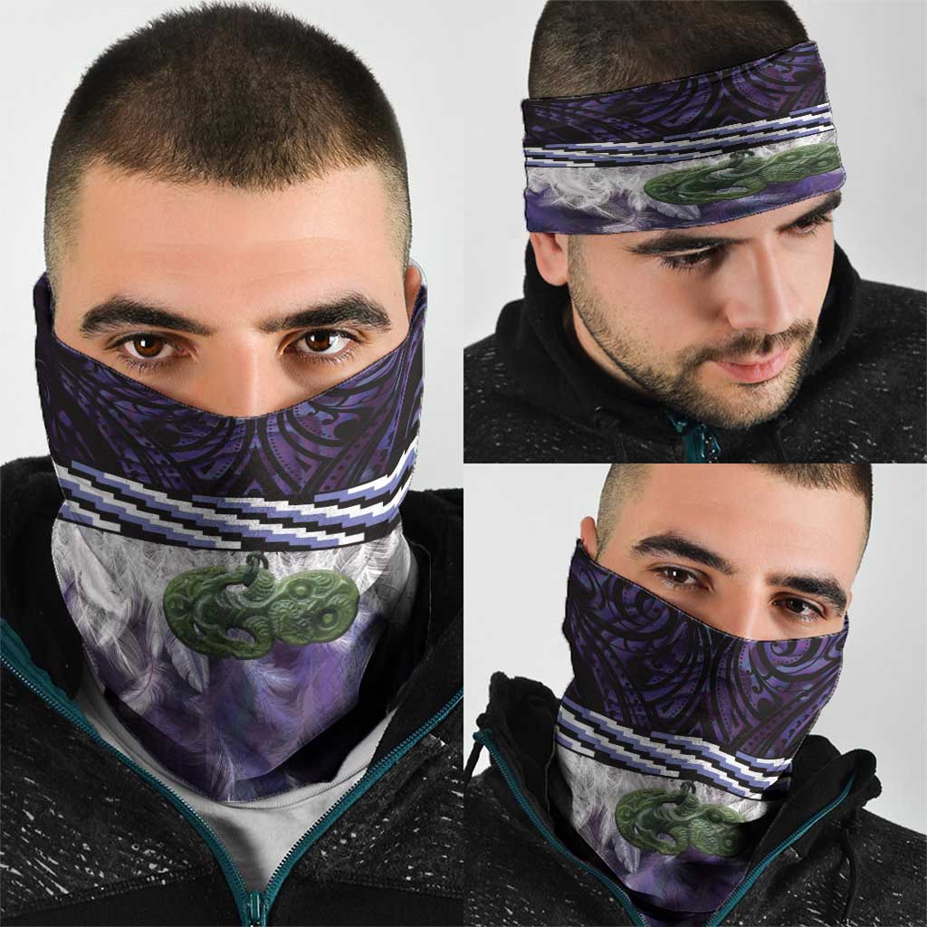 Purple Traditional Cloak Aotearoa Neck Gaiter Maori Paua Shell Korowai Pattern LT14 - Polynesian Pride