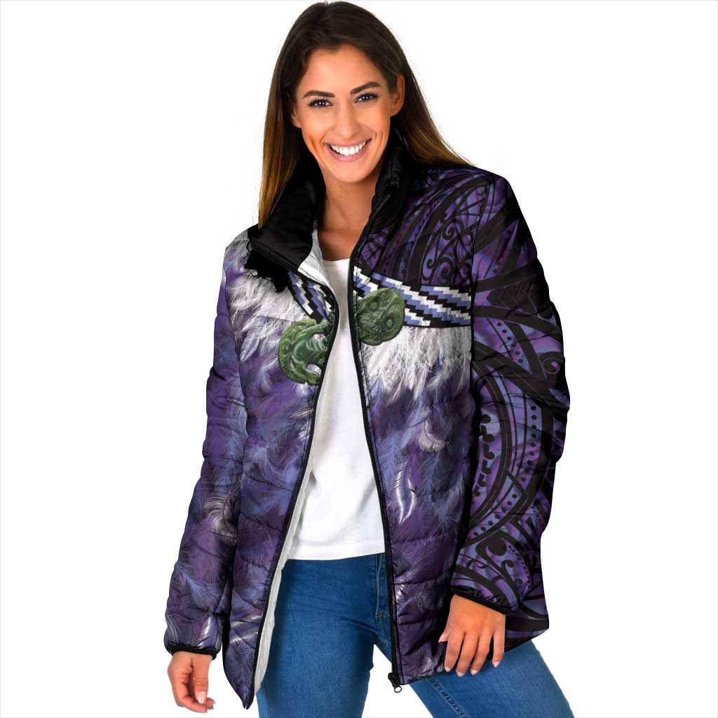 Purple Traditional Cloak Aotearoa Padded Jacket Maori Paua Shell Korowai Pattern - Polynesian Pride
