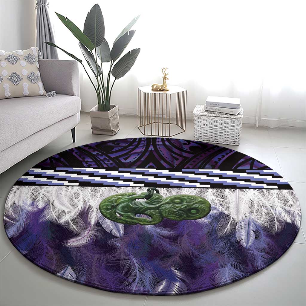 Purple Traditional Cloak Aotearoa Round Carpet Maori Paua Shell Korowai Pattern