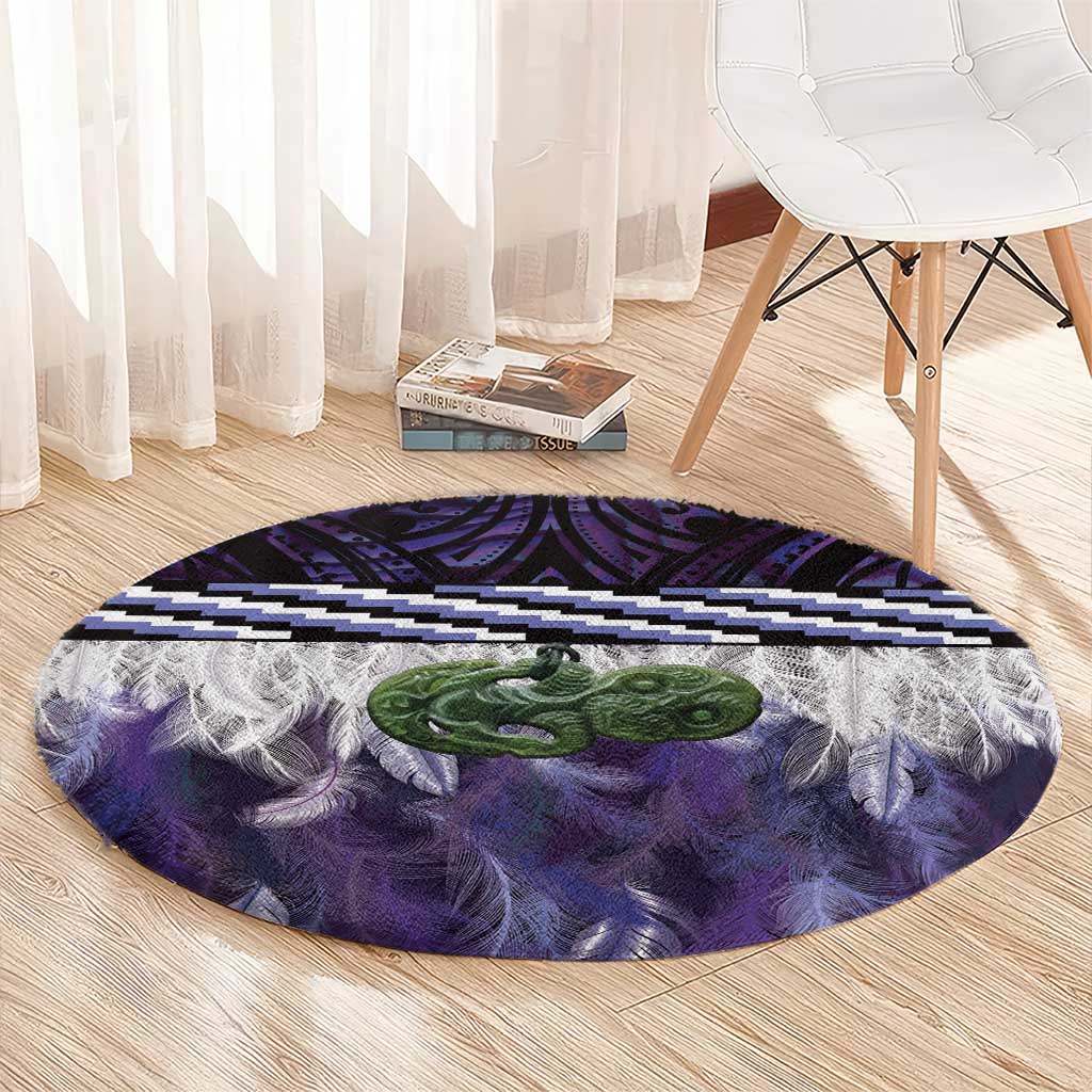 Purple Traditional Cloak Aotearoa Round Carpet Maori Paua Shell Korowai Pattern