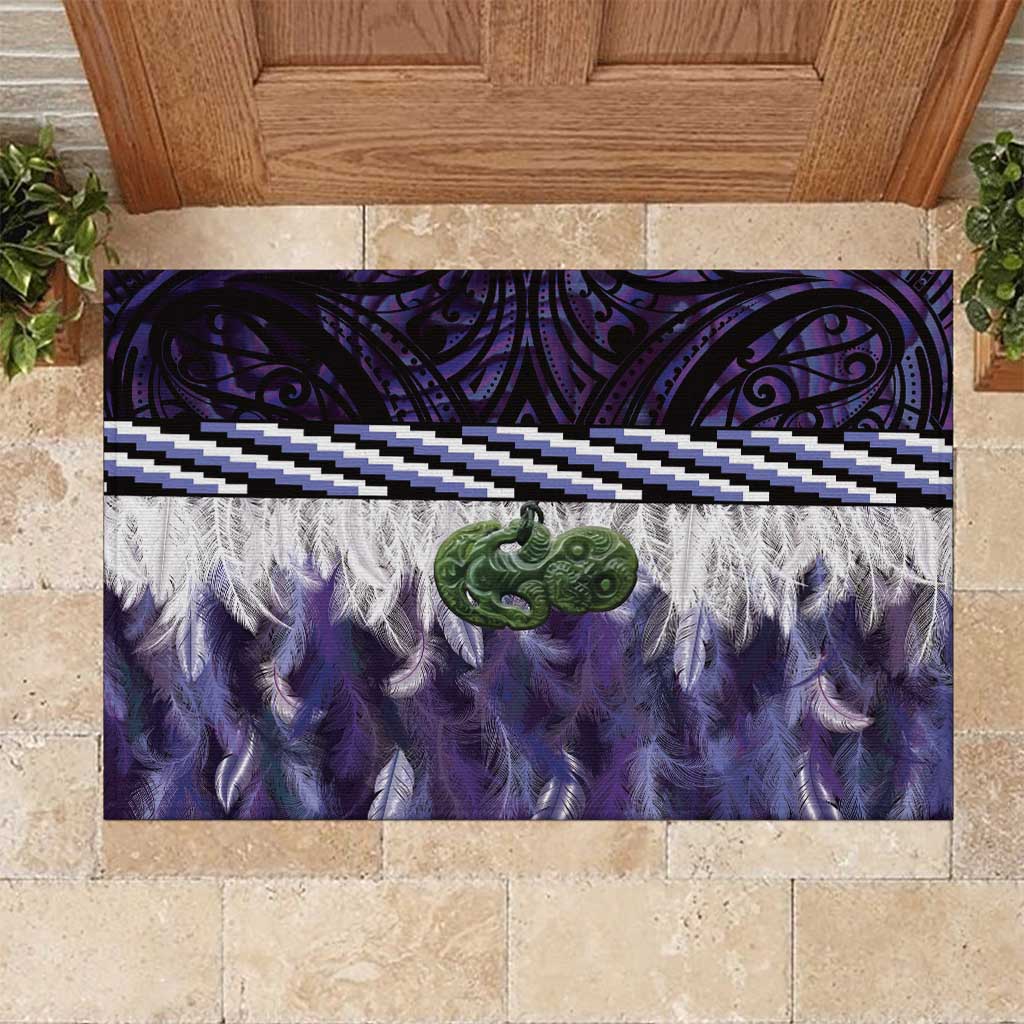 Purple Traditional Cloak Aotearoa Rubber Doormat Maori Paua Shell Korowai Pattern