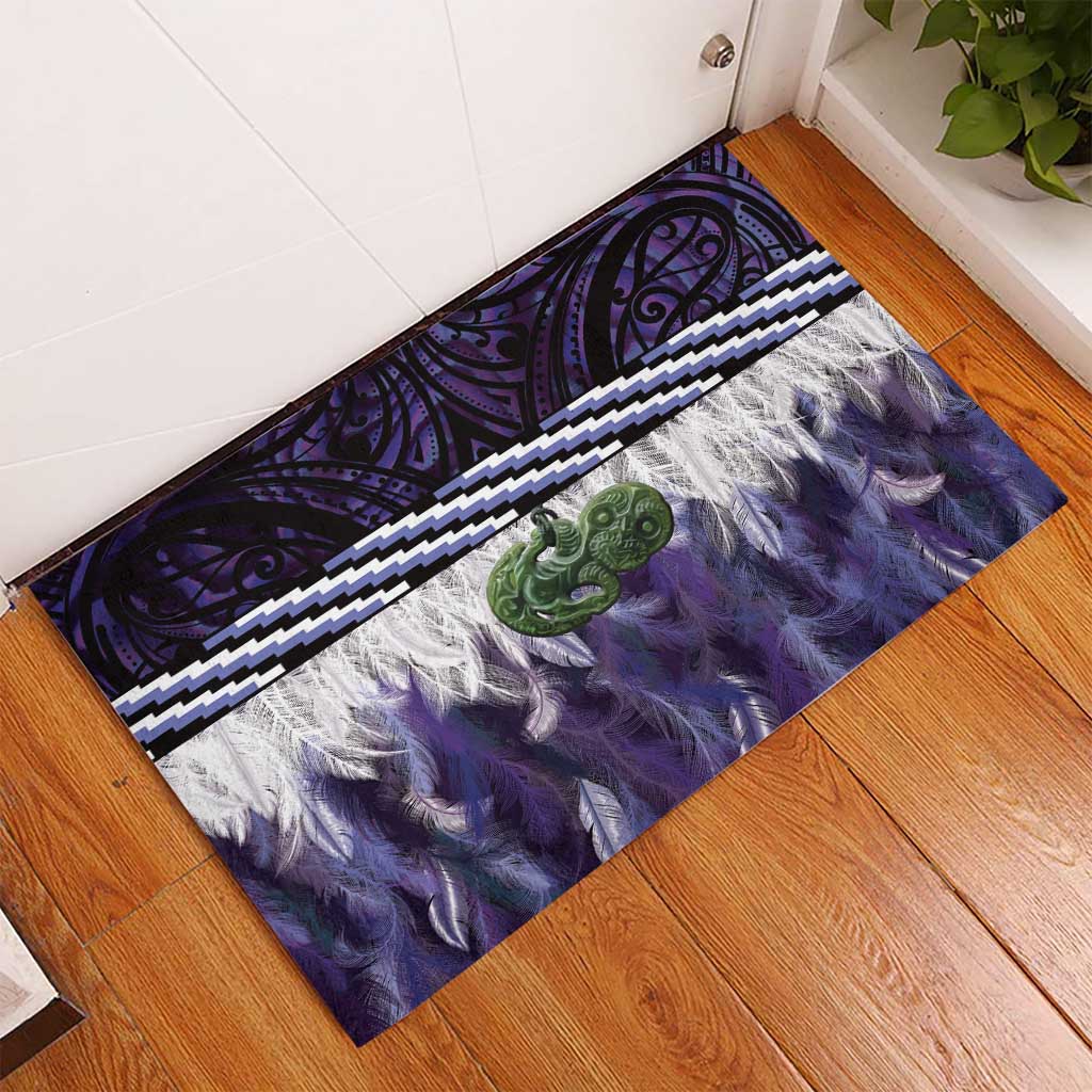 Purple Traditional Cloak Aotearoa Rubber Doormat Maori Paua Shell Korowai Pattern