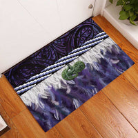 Purple Traditional Cloak Aotearoa Rubber Doormat Maori Paua Shell Korowai Pattern