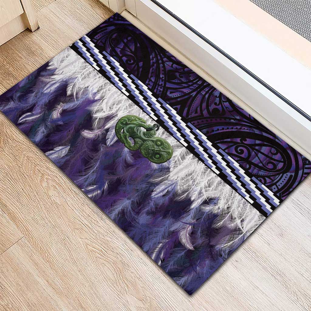 Purple Traditional Cloak Aotearoa Rubber Doormat Maori Paua Shell Korowai Pattern
