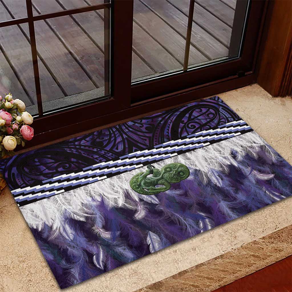 Purple Traditional Cloak Aotearoa Rubber Doormat Maori Paua Shell Korowai Pattern