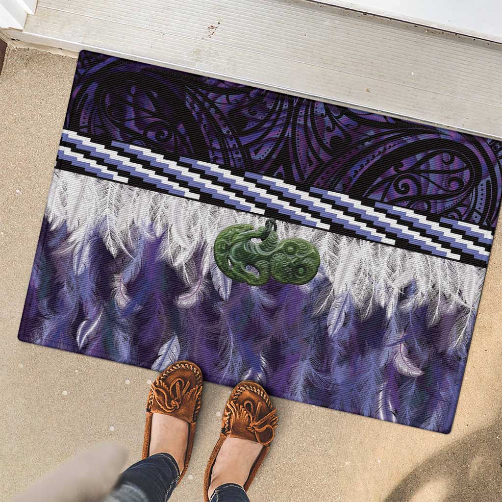 Purple Traditional Cloak Aotearoa Rubber Doormat Maori Paua Shell Korowai Pattern