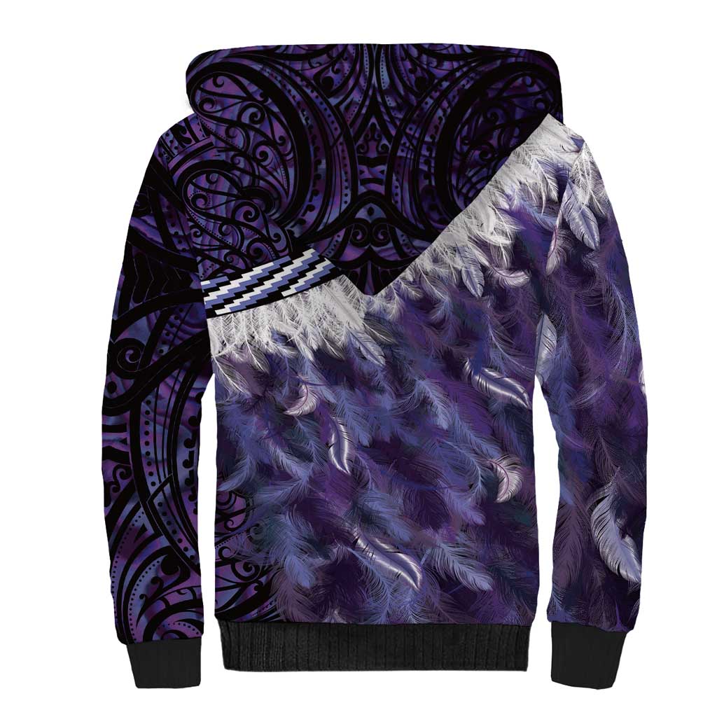 Purple Traditional Cloak Aotearoa Sherpa Hoodie Maori Paua Shell Korowai Pattern