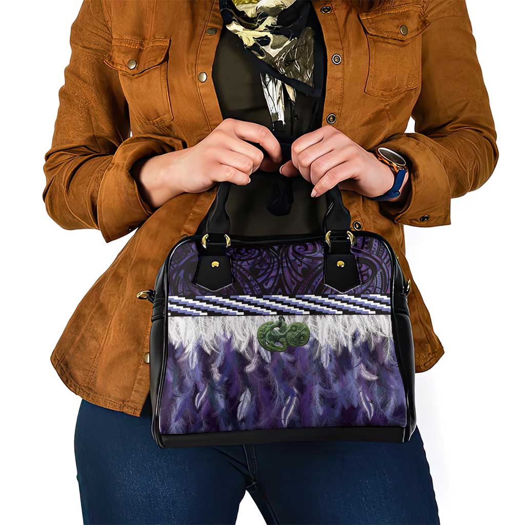 Purple Traditional Cloak Aotearoa Shoulder Handbag Maori Paua Shell Korowai Pattern