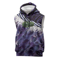 Purple Traditional Cloak Aotearoa Sleeveless Hoodie Maori Paua Shell Korowai Pattern - Polynesian Pride
