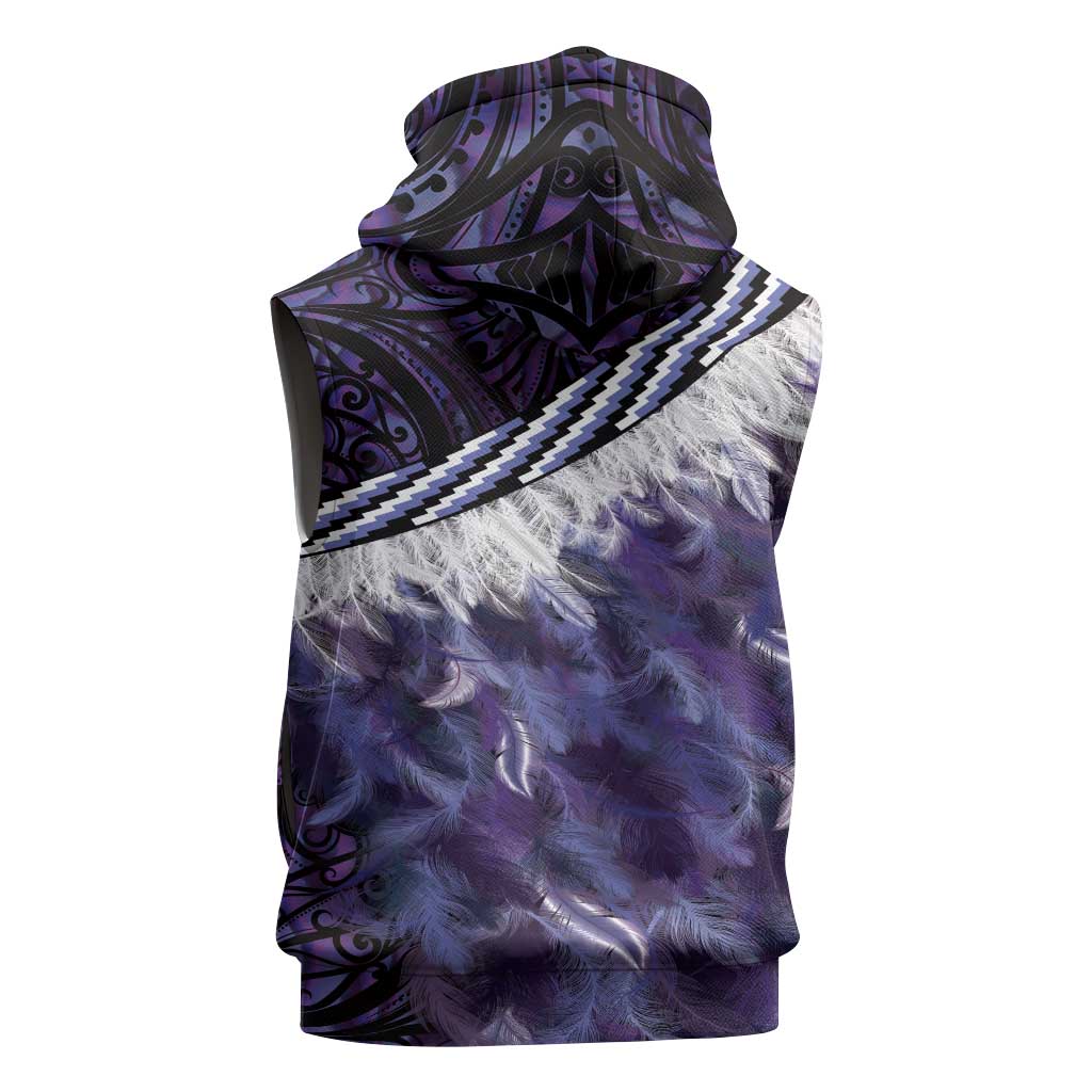 Purple Traditional Cloak Aotearoa Sleeveless Hoodie Maori Paua Shell Korowai Pattern - Polynesian Pride