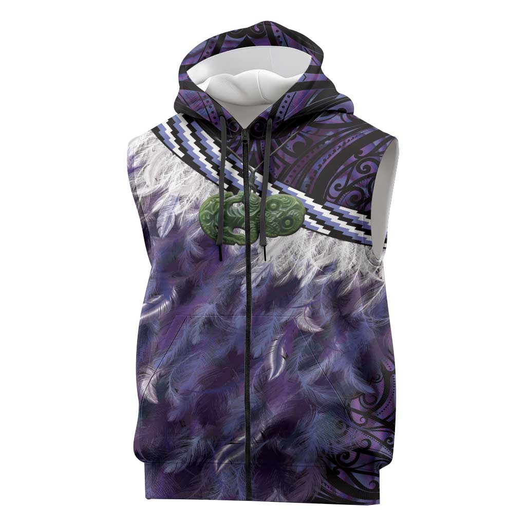 Purple Traditional Cloak Aotearoa Sleeveless Zip Hoodie Maori Paua Shell Korowai Pattern - Polynesian Pride