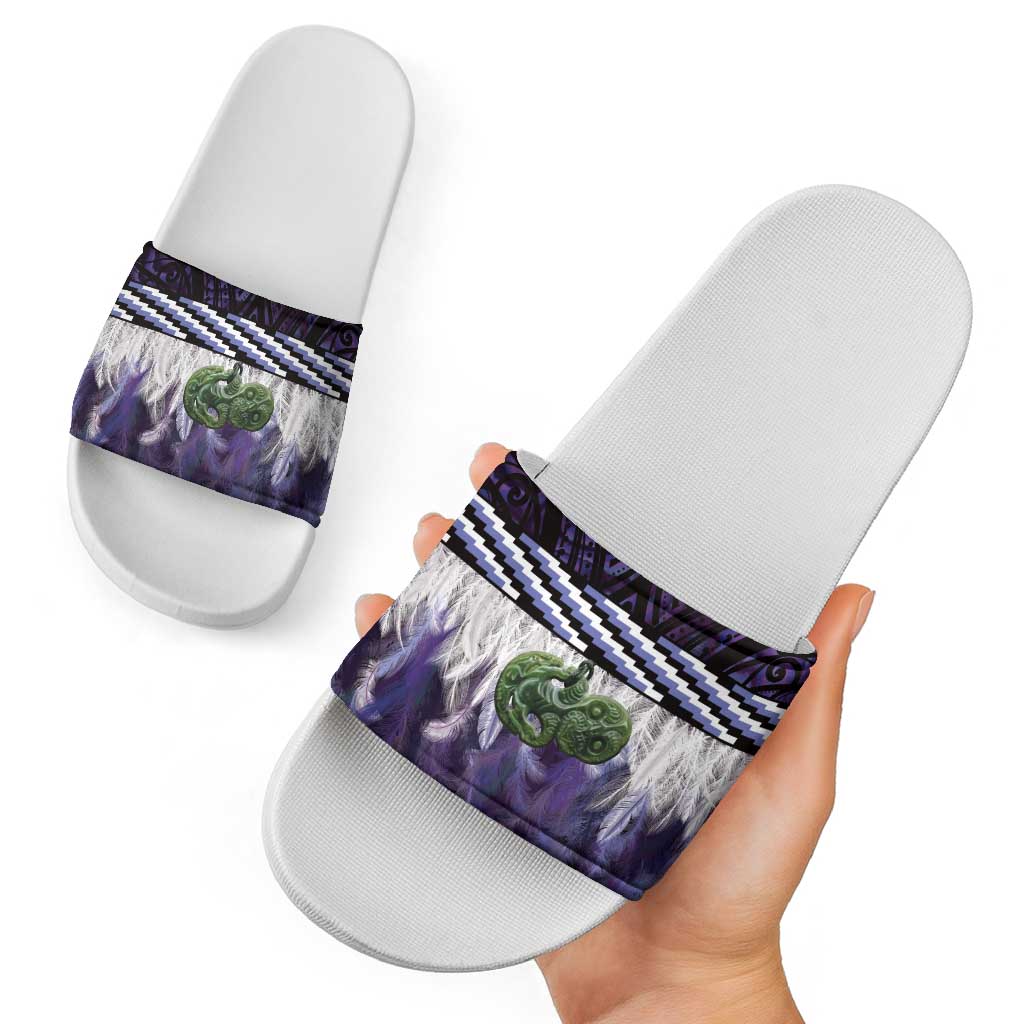 Purple Traditional Cloak Aotearoa Slide Sandals Maori Paua Shell Korowai Pattern LT14 - Polynesian Pride