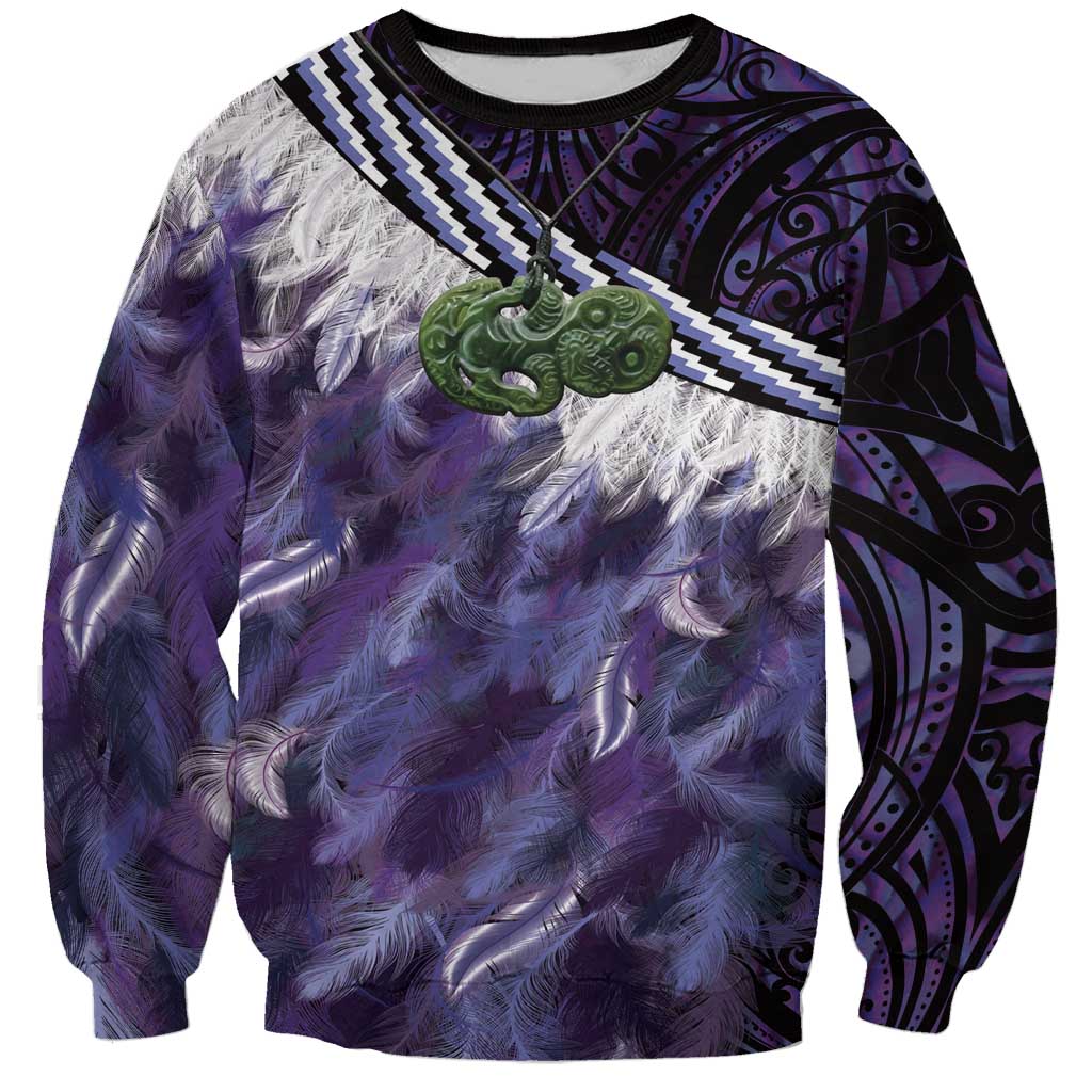 Purple Traditional Cloak Aotearoa Sweatshirt Maori Paua Shell Korowai Pattern LT14 Unisex Purple - Polynesian Pride